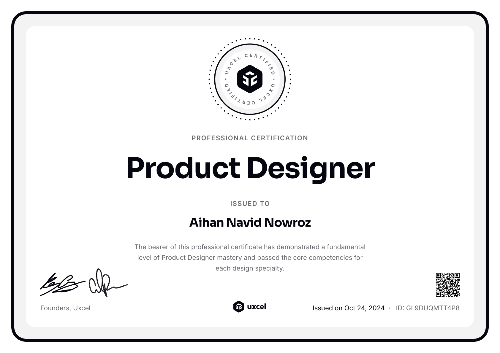 Aihan Navid Nowroz's certificate